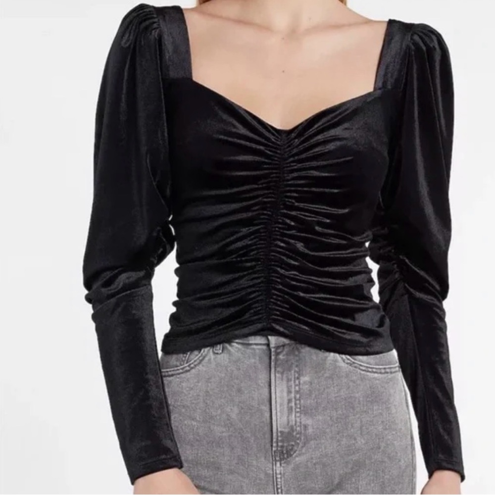 Express Black Velvet Ruched Blouse